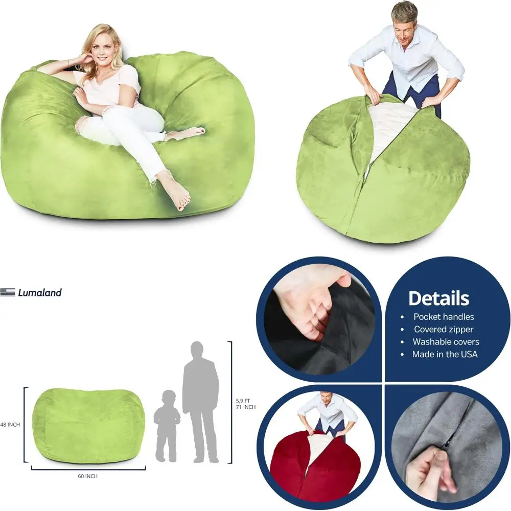 Ultra Soft Large 5ft Bean Bag Chair with Washable Microsuede Cover - Foam Filled, Comfortable Sofa for Kids and Teens
Ultra Soft Large 5ft Bean Bag Chair with Washable Microsuede Cover - Foam Filled, Comfortable Sofa for Kids and Teens