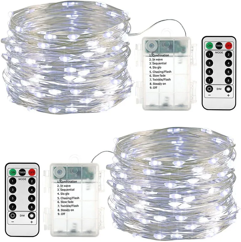 Copper Wire Silver Wire LED String Lights Waterproof 8 Modes Battery Box Remote Control Wedding Garland Home Party Decoration
Copper Wire Silver Wire LED String Lights Waterproof 8 Modes Battery Box Remote Control Wedding Garland Home Party Decoration
