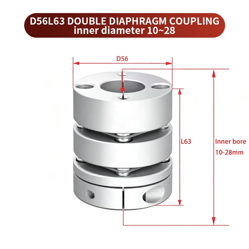 1PC D56L63 Flexible Double Diaphragm Coupling 10/12/14/15/16/17/18-28mm Flexible Plum Shaft Coupler CNC Stepper Motor Coupler
1PC D56L63 Flexible Double Diaphragm Coupling 10/12/14/15/16/17/18-28mm Flexible Plum Shaft Coupler CNC Stepper Motor Coupler