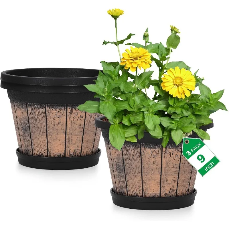Plant Pots Set Of 4 Pack, Large Whiskey Barrel Planters With Drainage Holes & Saucer.Plastic Flower Pots Barrel Design
Plant Pots Set Of 4 Pack, Large Whiskey Barrel Planters With Drainage Holes & Saucer.Plastic Flower Pots Barrel Design