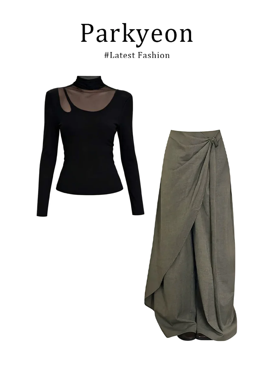 Parkyeon Women's Black Mesh Splice High Neck T-shirt Casual High Waist Pants Spring Slimming Two-Piece Set Fashionable Street...
Parkyeon Women's Black Mesh Splice High Neck T-shirt Casual High Waist Pants Spring Slimming Two-Piece Set Fashionable Street...