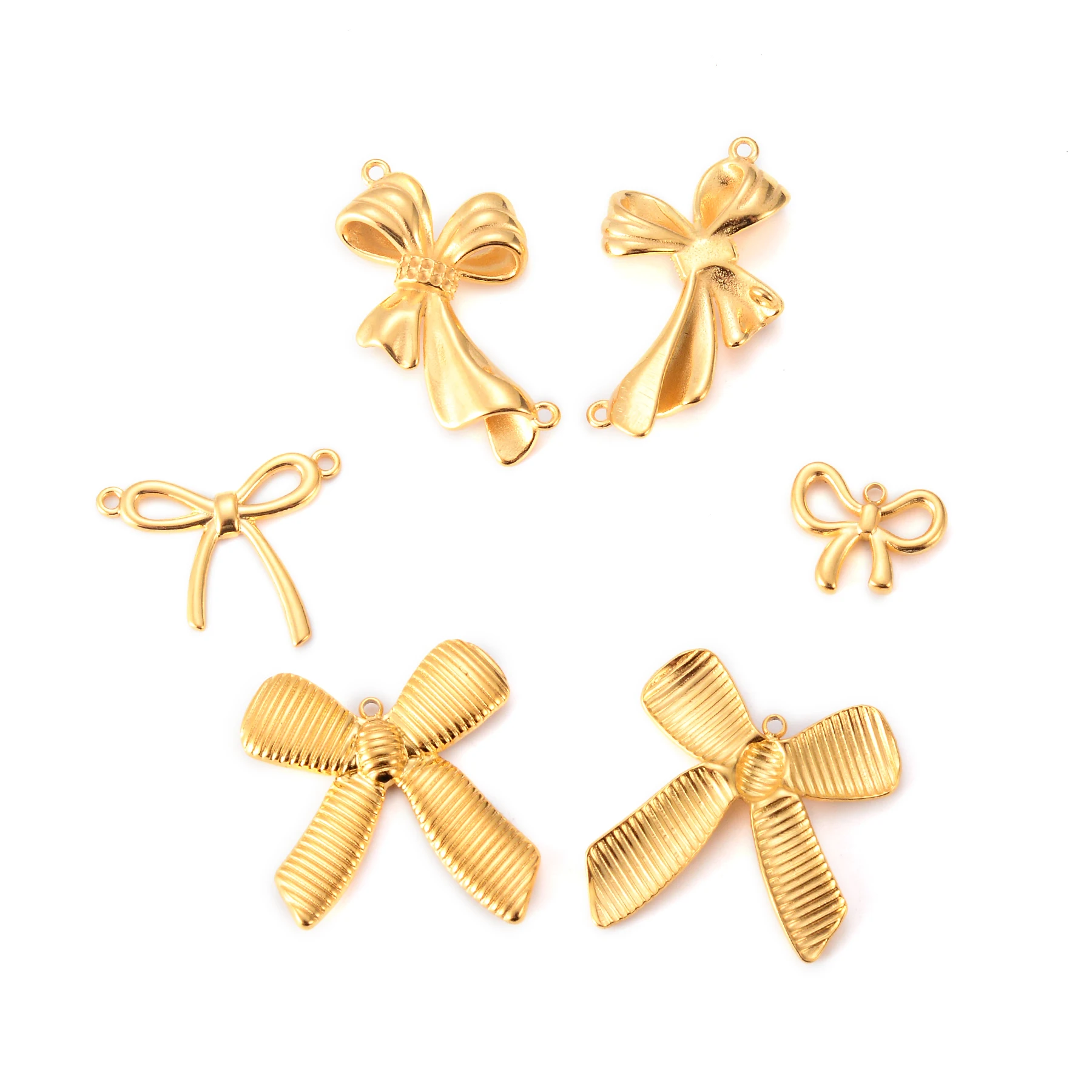 5pcs/lot Fashion Stainless Steel Bowknot Charms Plated Gold Pendants DIY Earrings Necklace Bracelet Jewelry Making Wholesale
5pcs/lot Fashion Stainless Steel Bowknot Charms Plated Gold Pendants DIY Earrings Necklace Bracelet Jewelry Making Wholesale