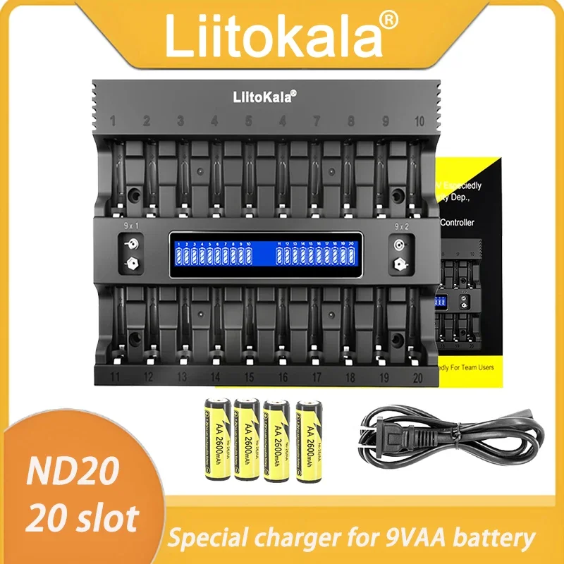 LiitoKala Lii-ND20 20-Slot LCD Smart Battery Fast Charger Multiple Protection For 9V AA AAA 1.2V NiMH Battery Charger
LiitoKala Lii-ND20 20-Slot LCD Smart Battery Fast Charger Multiple Protection For 9V AA AAA 1.2V NiMH Battery Charger