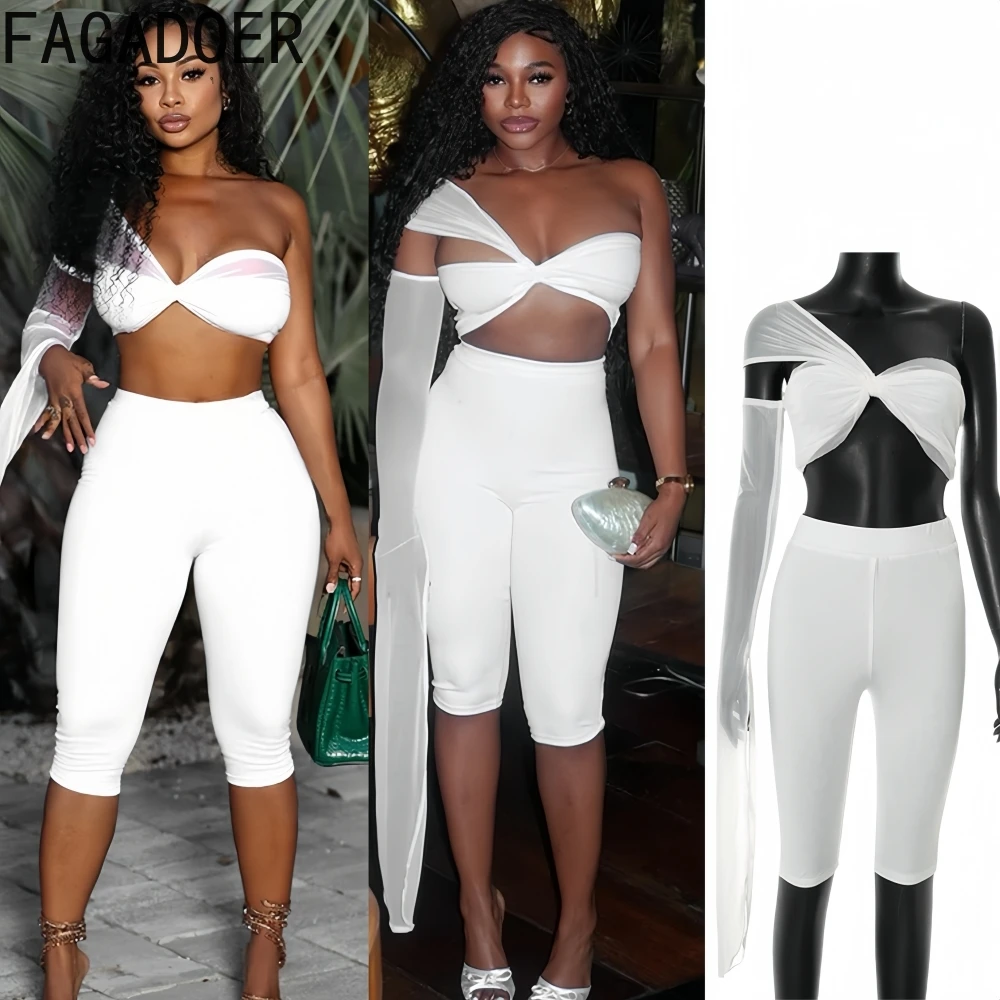 FAGADOER Sexy Mesh 2 Piece Sets Woman Outfits Single Shoulder See Through Backless Crop Top and Shorts Matching Streetwear New
FAGADOER Sexy Mesh 2 Piece Sets Woman Outfits Single Shoulder See Through Backless Crop Top and Shorts Matching Streetwear New