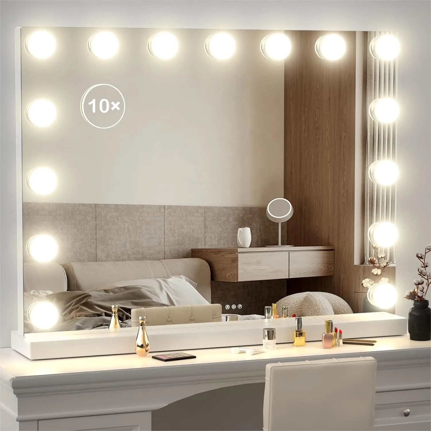 Vanity Mirror With Lights 24x18 Inch Lighted Makeup Mirror With 15 Dimmable LED Bulbs 3 Color Modes USB Charging Port Touch Control Sturdy Metal Frame White
Vanity Mirror With Lights 24x18 Inch Lighted Makeup Mirror With 15 Dimmable LED Bulbs 3 Color Modes USB Charging Port Touch Control Sturdy Metal Frame White