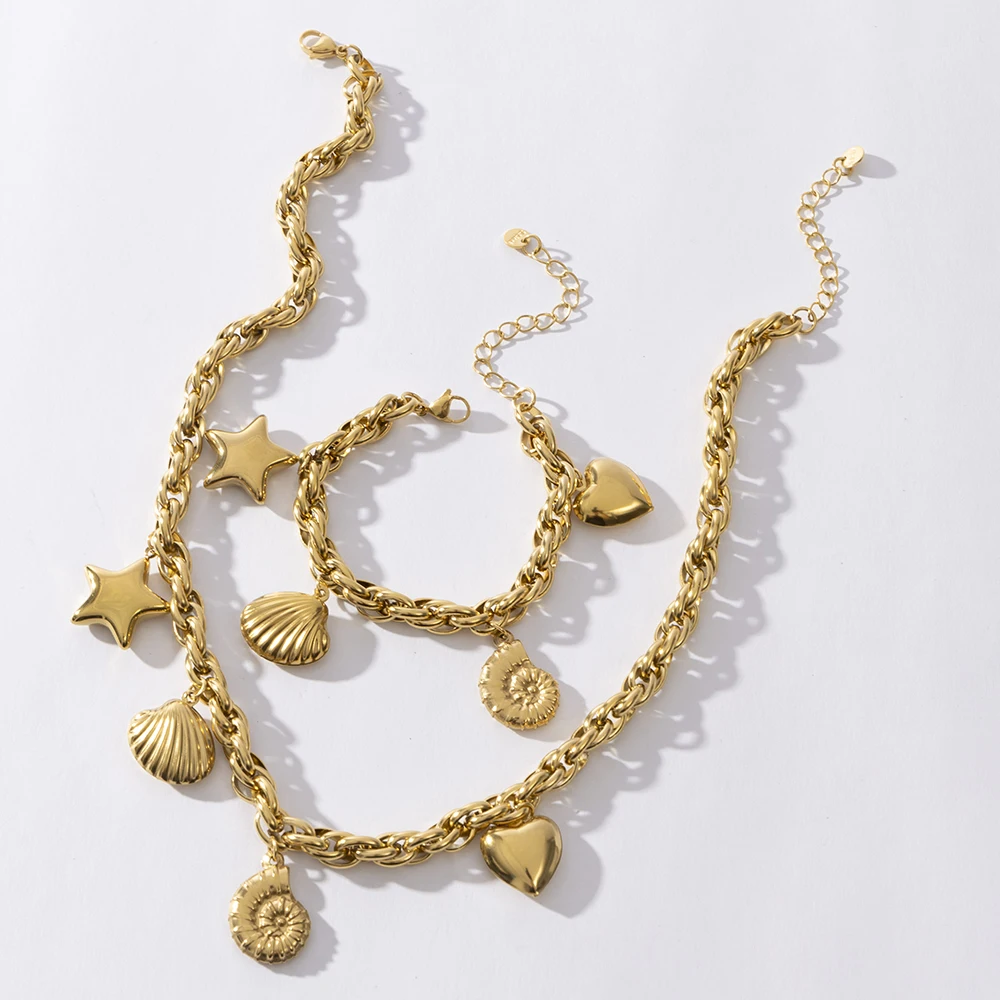Fashion High Quality Stainless Steel Set 18k color Necklace Bracelet Anti Fading Jewelry Accessories with sea animals
Fashion High Quality Stainless Steel Set 18k color Necklace Bracelet Anti Fading Jewelry Accessories with sea animals