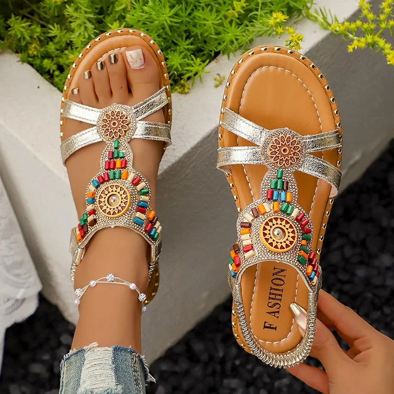 Women Sandals 2026 Summer New Fashionable Bohemian Style Non Slip Beach Sandals Female Colorful Bead Comfort Flat Bottom Shoes
Women Sandals 2026 Summer New Fashionable Bohemian Style Non Slip Beach Sandals Female Colorful Bead Comfort Flat Bottom Shoes