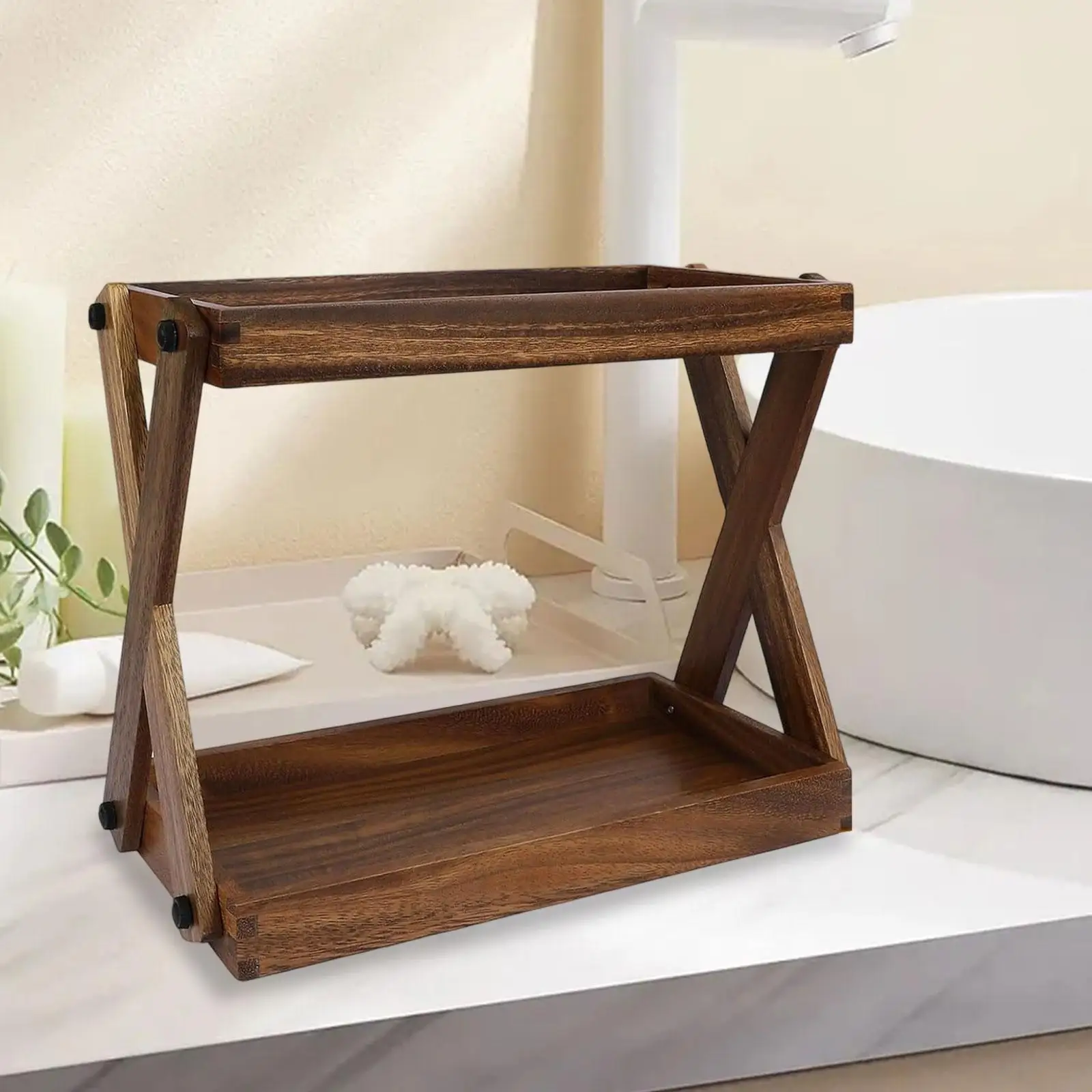 Wood Countertop Shelf 2 Tier Sturdy Rustic Retro Kitchen Rack Wooden Shelf for