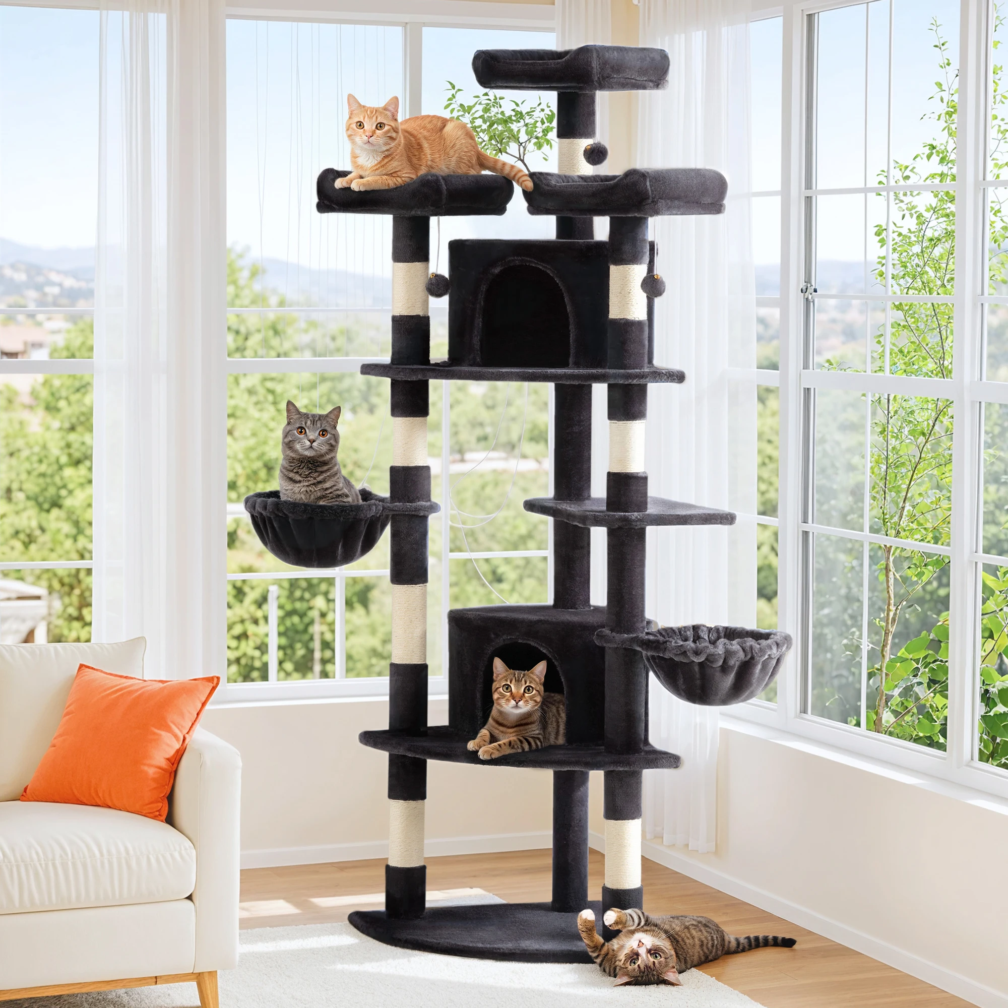 HOOMIC 73" Fan-Shaped Corner Cat Tower, Space-Saving Multi-Level Cat Tree for Indoor Cats, Tall Cat Condo with Cozy Baskets
HOOMIC 73" Fan-Shaped Corner Cat Tower, Space-Saving Multi-Level Cat Tree for Indoor Cats, Tall Cat Condo with Cozy Baskets