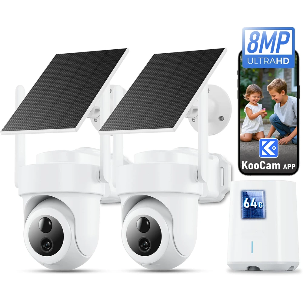 2-Cam Kit Wireless WiFi 4K 8MP Battery Solar PTZ Camera Outdoor Auto Motion Tracking PIR with Home Base Pre-installed 64G Card
2-Cam Kit Wireless WiFi 4K 8MP Battery Solar PTZ Camera Outdoor Auto Motion Tracking PIR with Home Base Pre-installed 64G Card