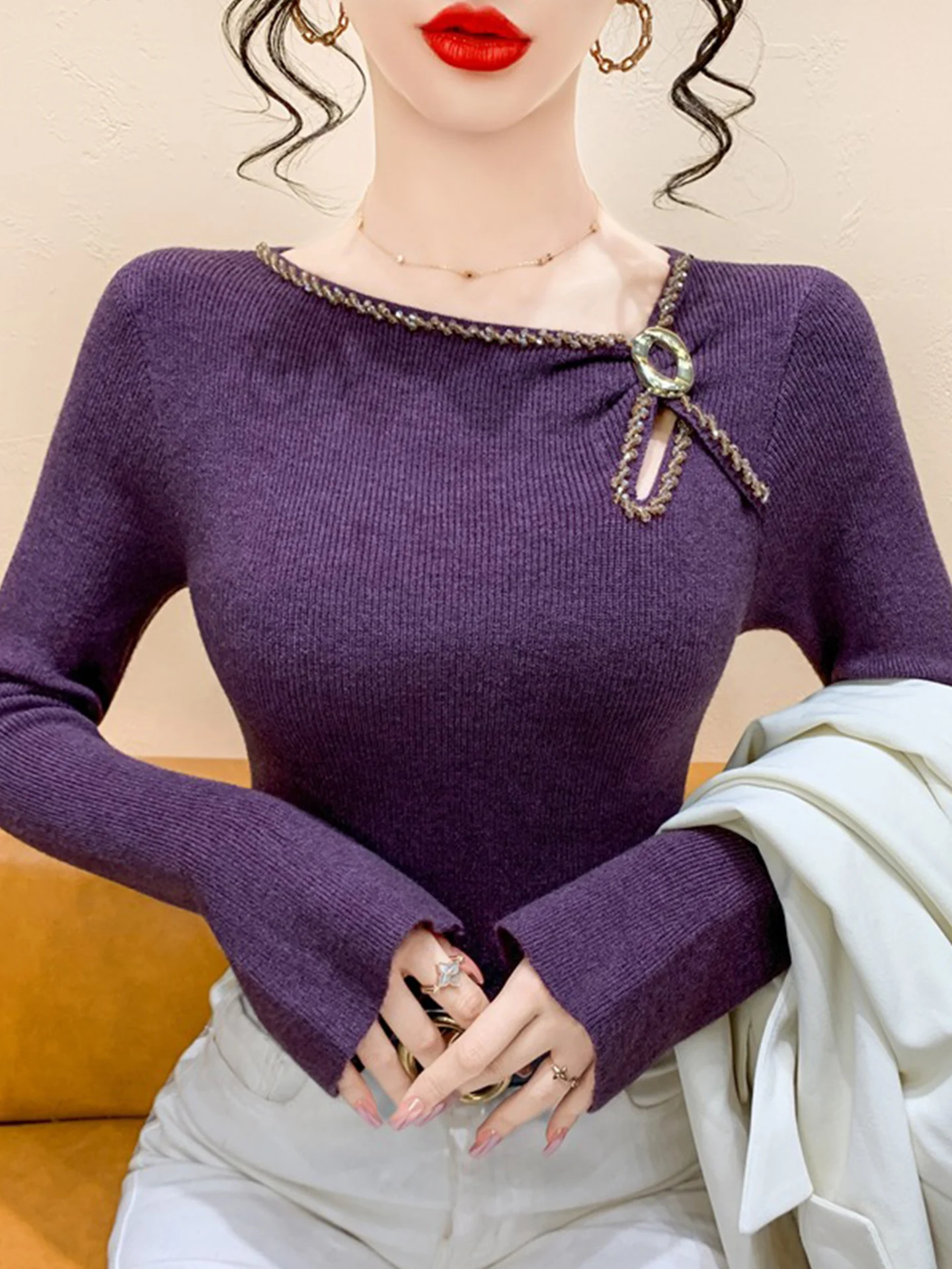 Ele V-Ne Diamond Embellied Long Sve вязаный свитер женский осенне-зимний облегающий базовый свитер irt Office Commute Sle
Ele V-Ne Diamond Embellied Long Sve вязаный свитер женский осенне-зимний облегающий базовый свитер irt Office Commute Sle