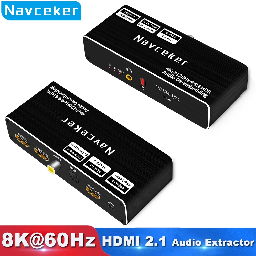 Navceker 8K 60Hz HDMI Audio Extractor 4K 120Hz RGB 4:4:4 HDMI 2.1 Audio Splitter Converter 7.1 Dolby Atmos De-embed for PS5 XBox
Navceker 8K 60Hz HDMI Audio Extractor 4K 120Hz RGB 4:4:4 HDMI 2.1 Audio Splitter Converter 7.1 Dolby Atmos De-embed for PS5 XBox