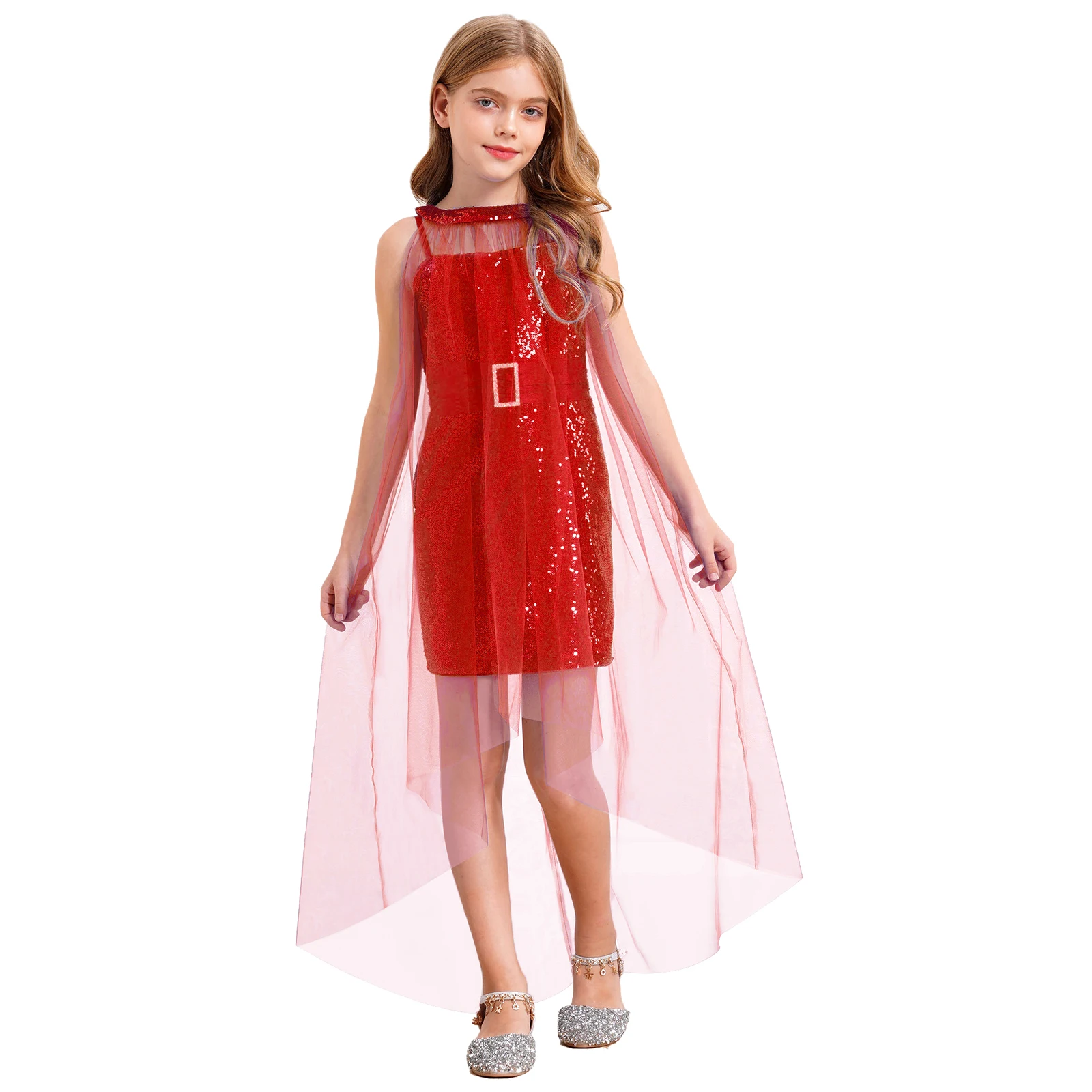 Elegant Girls Sequin Shiny Mini Strap Pencil Dress Gown with Self-tied Tulle Cloak for Wedding Prom Banquet Photography Party
Elegant Girls Sequin Shiny Mini Strap Pencil Dress Gown with Self-tied Tulle Cloak for Wedding Prom Banquet Photography Party