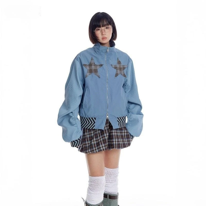 Vintage star patch design sense splicing stand-up collar jacket gender-free wear loose niche jacket top
Vintage star patch design sense splicing stand-up collar jacket gender-free wear loose niche jacket top