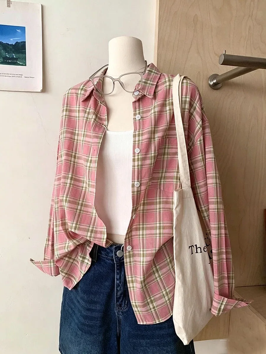 Pink Plaid Shirts Women Spring Summer New Long Sleeve Casual Tops Fashion Korean Loose Clothes Ladies All Match Hot-Sale Shirt
Pink Plaid Shirts Women Spring Summer New Long Sleeve Casual Tops Fashion Korean Loose Clothes Ladies All Match Hot-Sale Shirt