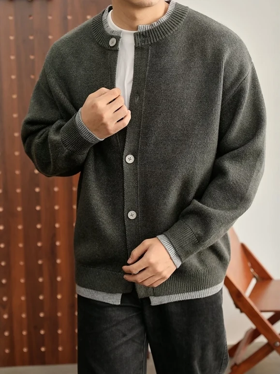 Korean Sle Open Cardigan Knitted Sweater Men's Loose Casual Faion Warm Outerwear Polyester Fiber Long Sve round Ne
Korean Sle Open Cardigan Knitted Sweater Men's Loose Casual Faion Warm Outerwear Polyester Fiber Long Sve round Ne