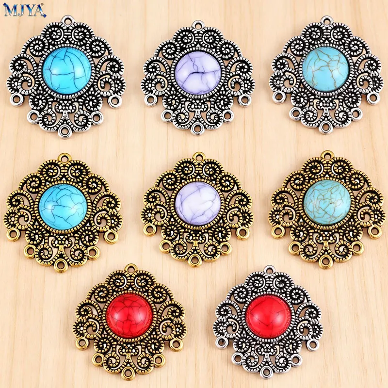 MJYA 5pcs Vintage Filigree Flower Connectors Inlaid With Turquoise Charms For DIY Jewelry Making Bracelets Supplies Accessories
MJYA 5pcs Vintage Filigree Flower Connectors Inlaid With Turquoise Charms For DIY Jewelry Making Bracelets Supplies Accessories