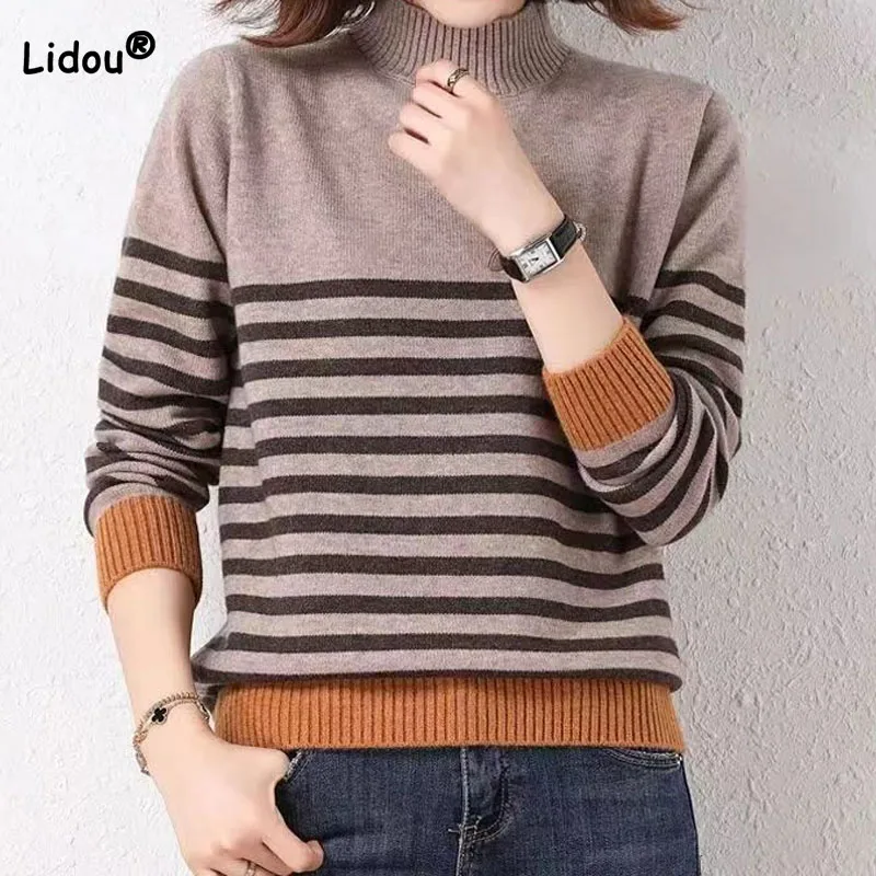 Autumn Winter New Half High Collar Striped Sweaters Women's Clothing Elegant Commute Loose Knitted Long Sleeve Vintage Jumpers
Autumn Winter New Half High Collar Striped Sweaters Women's Clothing Elegant Commute Loose Knitted Long Sleeve Vintage Jumpers