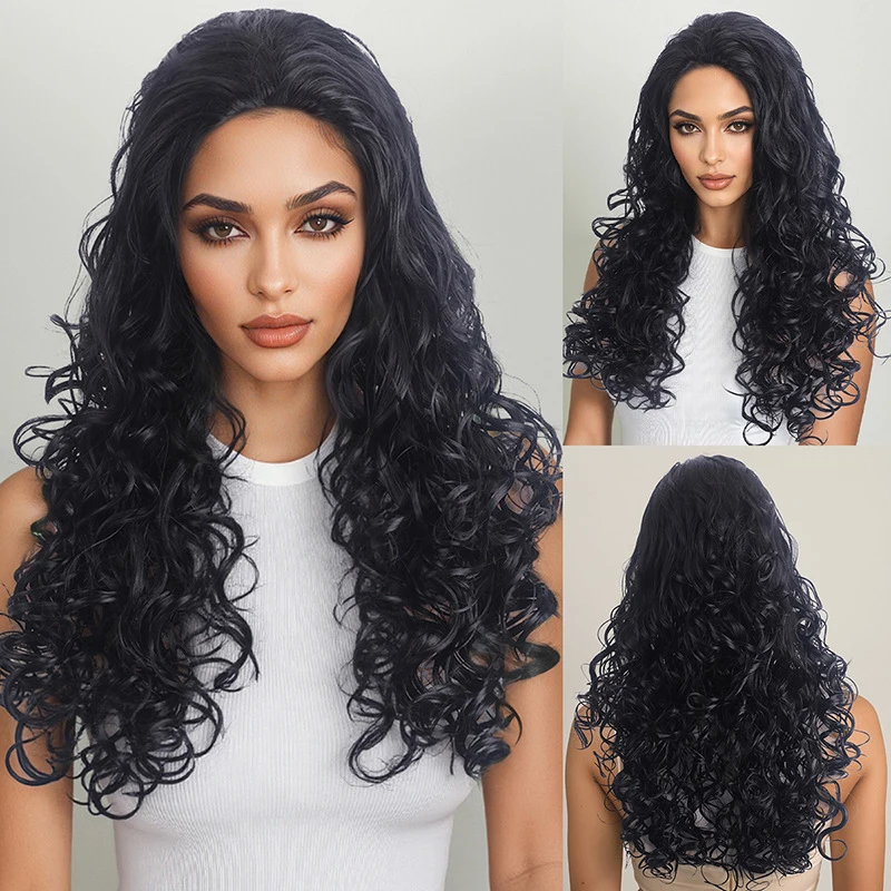 Fashionable women's black long curly wig, African and European style, middle-parted small curls, synthetic fiber, new corn perm
Fashionable women's black long curly wig, African and European style, middle-parted small curls, synthetic fiber, new corn perm