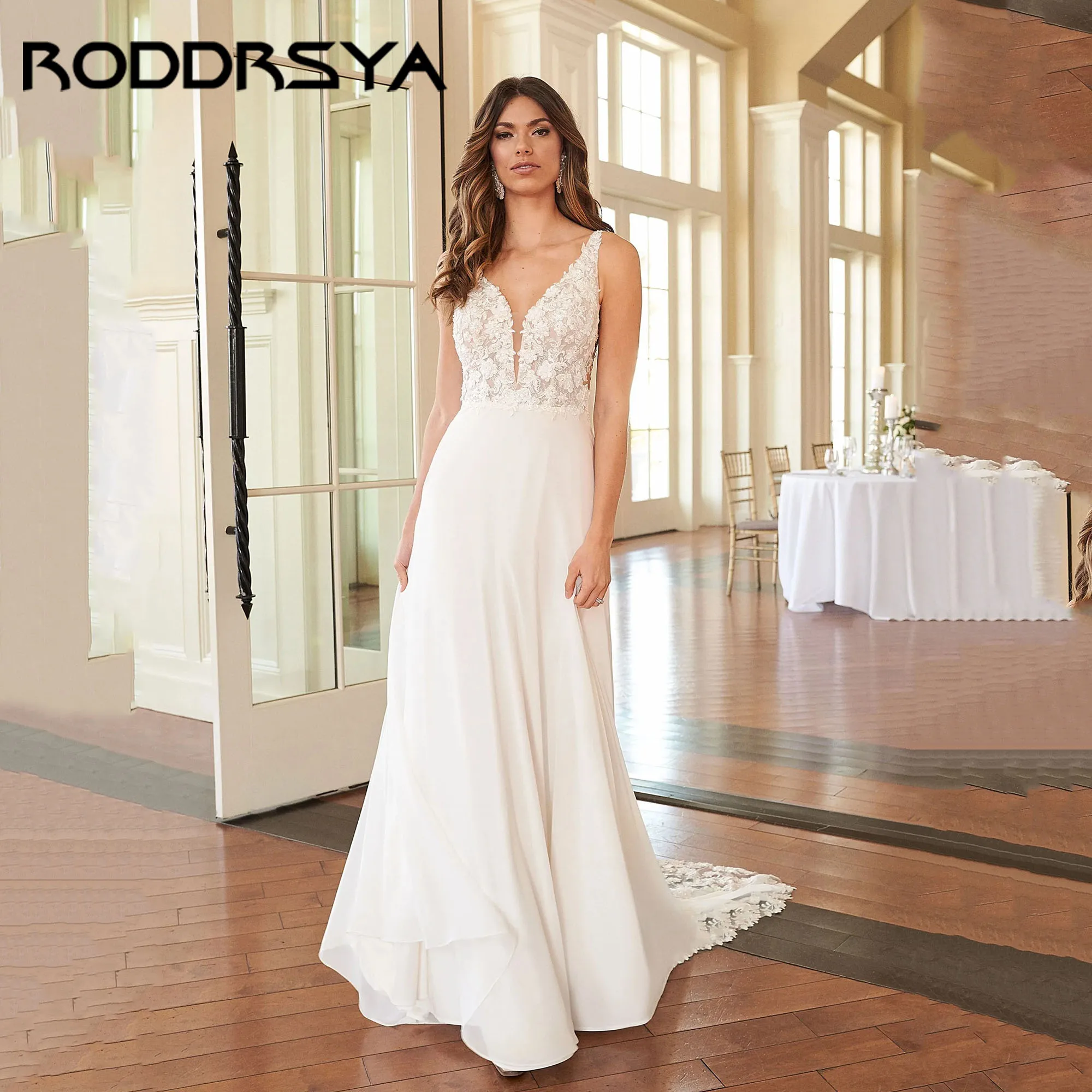 RODDRSYA Romance Chiffon Wedding Dress V-Neck A-Line Sleeveless Appliques Bridal Gown Lace Backless vestidos de novia Customized
RODDRSYA Romance Chiffon Wedding Dress V-Neck A-Line Sleeveless Appliques Bridal Gown Lace Backless vestidos de novia Customized