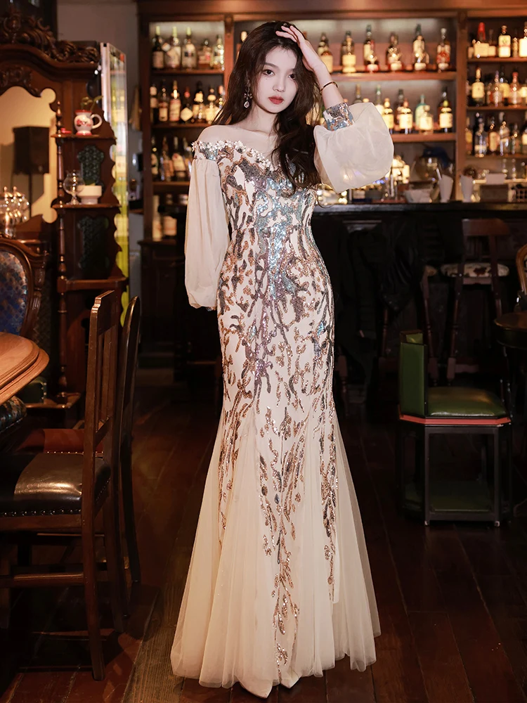 Изысканное вечернее платье с пайетками, длинное, для взрослых, класса люкс, индивидуальный дизайн, корейский стиль, для ведущей, для свадебной вечеринки
Изысканное вечернее платье с пайетками, длинное, для взрослых, класса люкс, индивидуальный дизайн, корейский стиль, для ведущей, для свадебной вечеринки