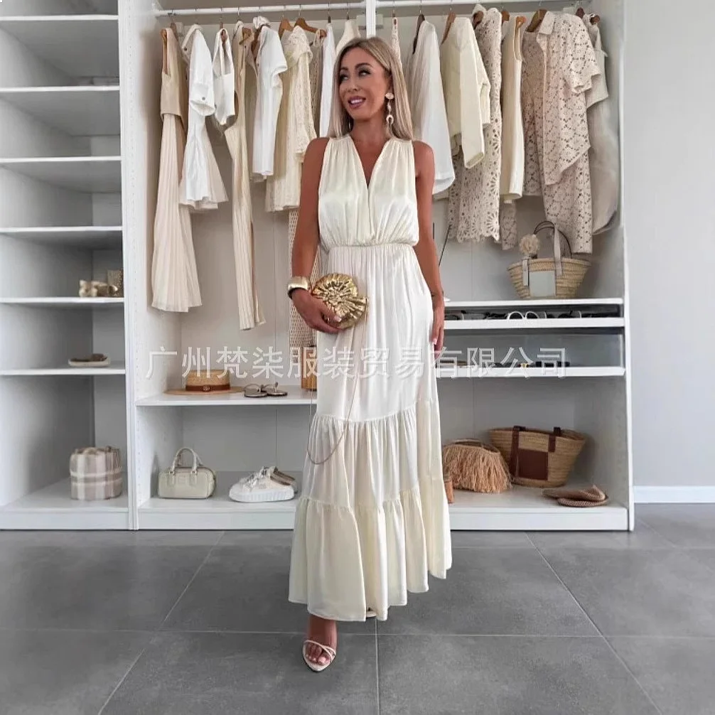 French V-Neck Sleeveless Dress Dresses Satin Backless Maxi Dress Jumpsuit Playsuit Evening Dress Spring Summer Matching Set
French V-Neck Sleeveless Dress Dresses Satin Backless Maxi Dress Jumpsuit Playsuit Evening Dress Spring Summer Matching Set
