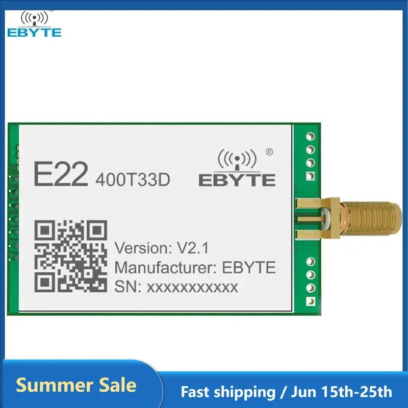 Lora Wireless Module 33dBm 400MHz EBYTE E22-400T33D-V2 Long Distance 16KM RSSI SMA-K Small Size UART DIP Module
Lora Wireless Module 33dBm 400MHz EBYTE E22-400T33D-V2 Long Distance 16KM RSSI SMA-K Small Size UART DIP Module