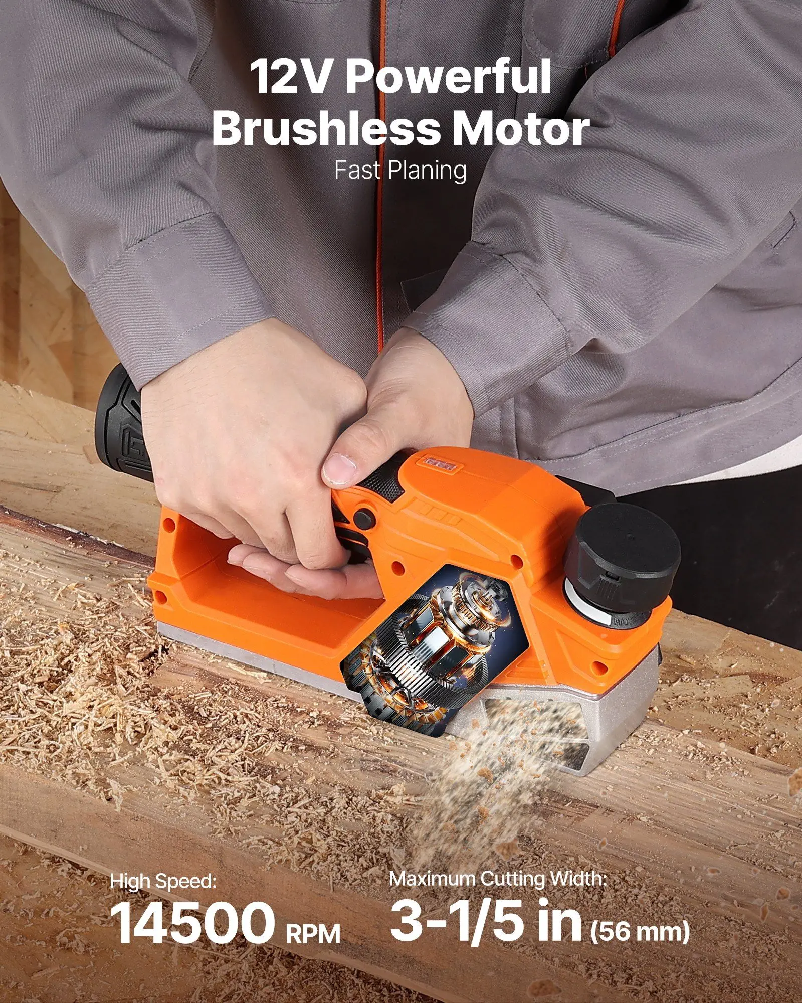 Cordless Handheld Planer, 2-1/5-Inch Cut Width, 14500 RPM Electric Hand Wood Planer with 2 Ah 12V Lithium Battery, Brushless Motor, Adjustable Cut Depth, 2 Blades, for Woodworking Wood Chamfer
Cordless Handheld Planer, 2-1/5-Inch Cut Width, 14500 RPM Electric Hand Wood Planer with 2 Ah 12V Lithium Battery, Brushless Motor, Adjustable Cut Depth, 2 Blades, for Woodworking Wood Chamfer