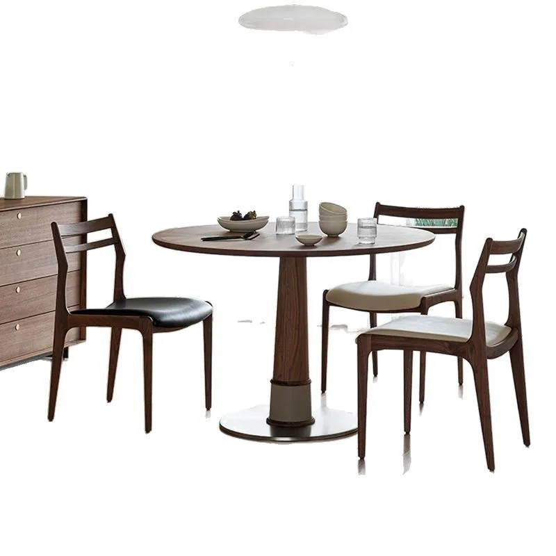 Medieval walnut solid wood round dining table simple household small apartment wabi sandy wind stainless steel negotiation table
Medieval walnut solid wood round dining table simple household small apartment wabi sandy wind stainless steel negotiation table