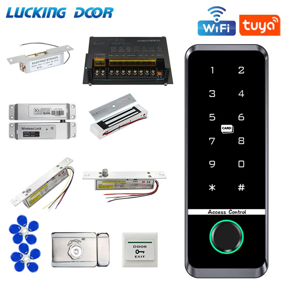 Biometric Fingerprint Tuya WIFI Access Control System Kits Smart Door Lock Kit Electronic Gate Opener Electric magnetic Door Set
Biometric Fingerprint Tuya WIFI Access Control System Kits Smart Door Lock Kit Electronic Gate Opener Electric magnetic Door Set