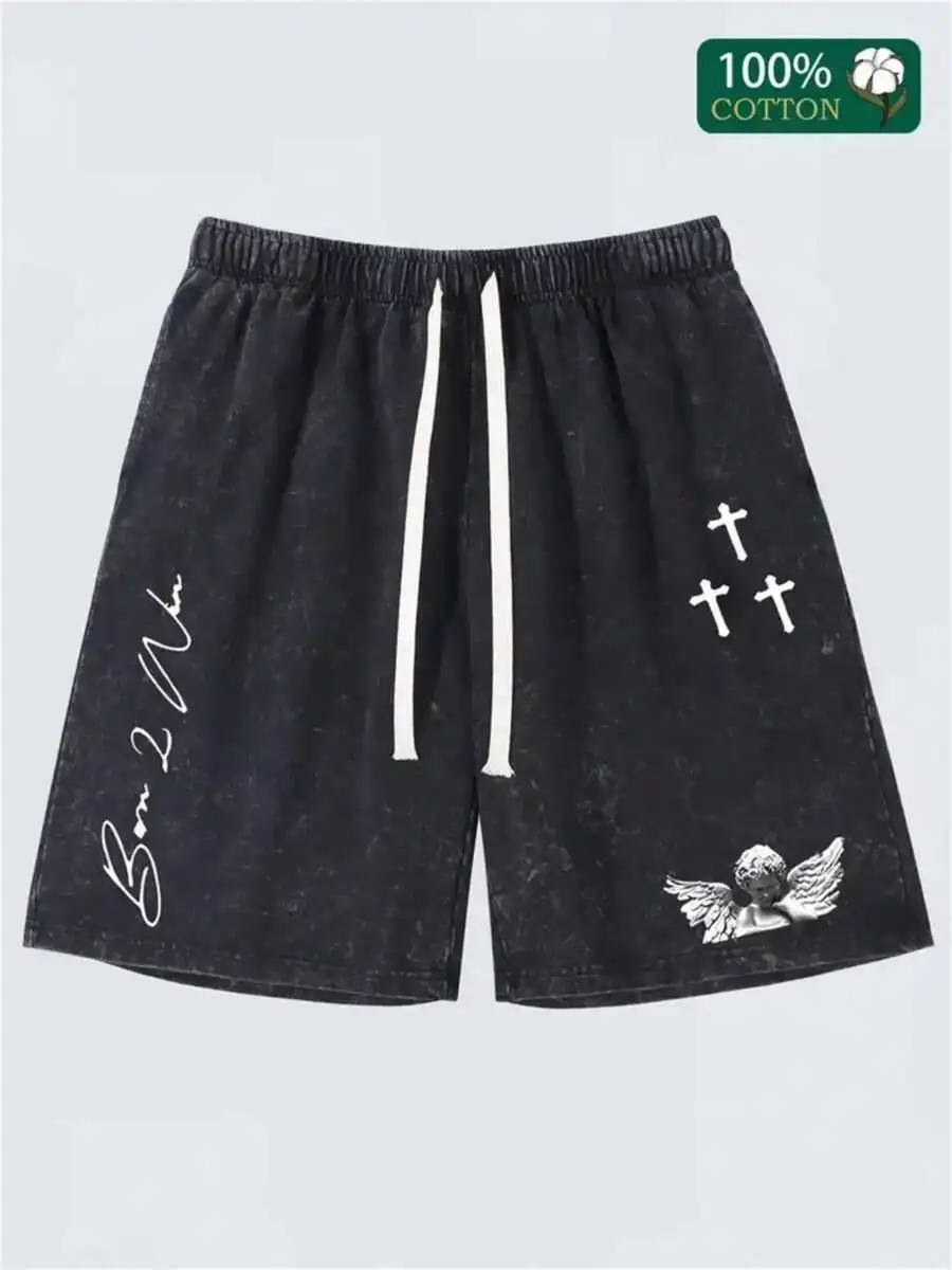 Washed Cotton Shorts With Print Design, Adjustable Drawstring Waist, Casual Summer Mens Bottoms
Washed Cotton Shorts With Print Design, Adjustable Drawstring Waist, Casual Summer Mens Bottoms