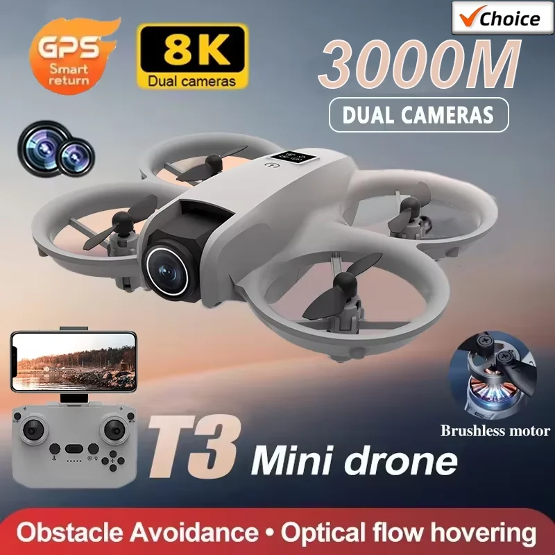 New Drones T3 Mini GPS 8K HD 180 Dual Cameras WiFi Brushless Motors Obstacle Avoidance FPV Quadcopter Toys Gifts for Kids Adults
New Drones T3 Mini GPS 8K HD 180 Dual Cameras WiFi Brushless Motors Obstacle Avoidance FPV Quadcopter Toys Gifts for Kids Adults
