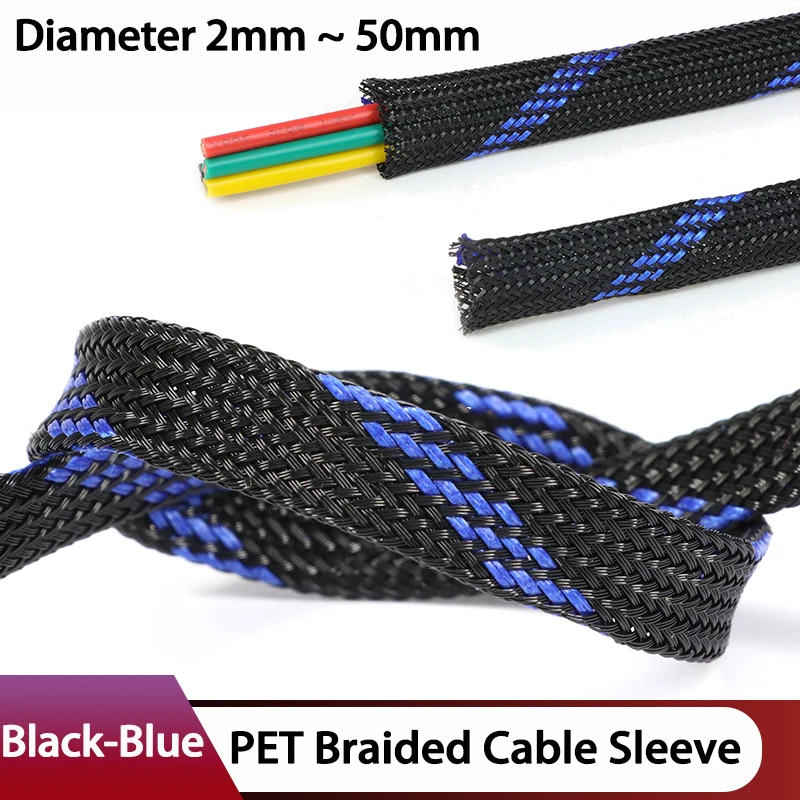 PET Braided Cable Sleeve Black-Blue 2/4/6/8/10/12/14 ~ 50mm Expandable High Density Insulated Line Protection Wire Wrap Sheath
PET Braided Cable Sleeve Black-Blue 2/4/6/8/10/12/14 ~ 50mm Expandable High Density Insulated Line Protection Wire Wrap Sheath