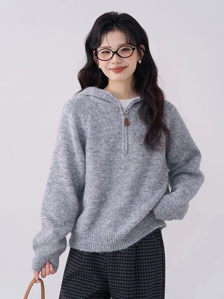 Vintage Gray Sweaters Women Long Sleeve Casual Simple Knitted Hooded Jumper Korean Loose Pullover Female Fall Winter Tops
Vintage Gray Sweaters Women Long Sleeve Casual Simple Knitted Hooded Jumper Korean Loose Pullover Female Fall Winter Tops
