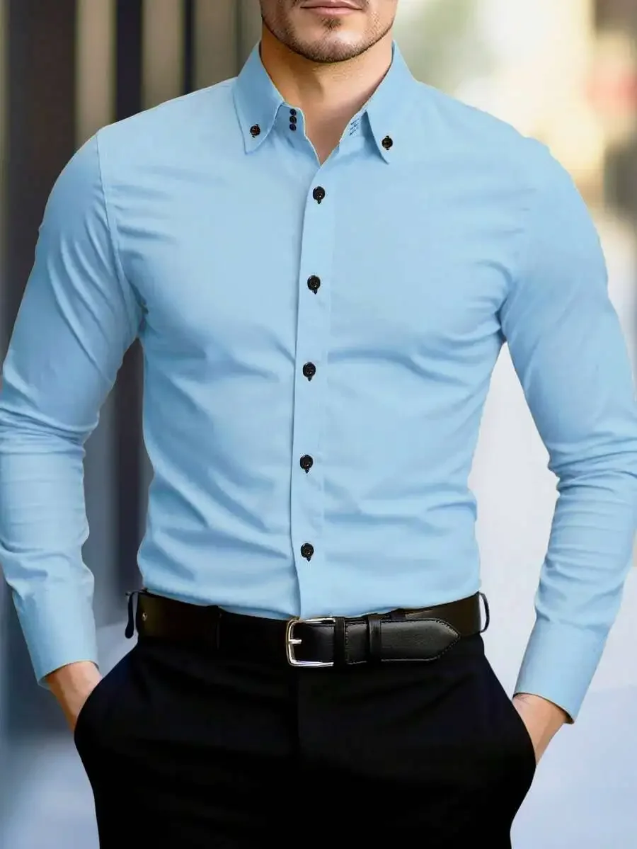 Men's Light Blue Solid Long Sleeve Fitted Casual Shirt for Fall
Men's Light Blue Solid Long Sleeve Fitted Casual Shirt for Fall