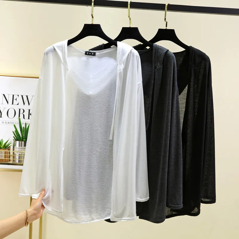 Lightweight Long Sve Hooded Cardigan Women's Summer Outerwear Loose Air Conditioning irt Medium Length awl Coat
Lightweight Long Sve Hooded Cardigan Women's Summer Outerwear Loose Air Conditioning irt Medium Length awl Coat