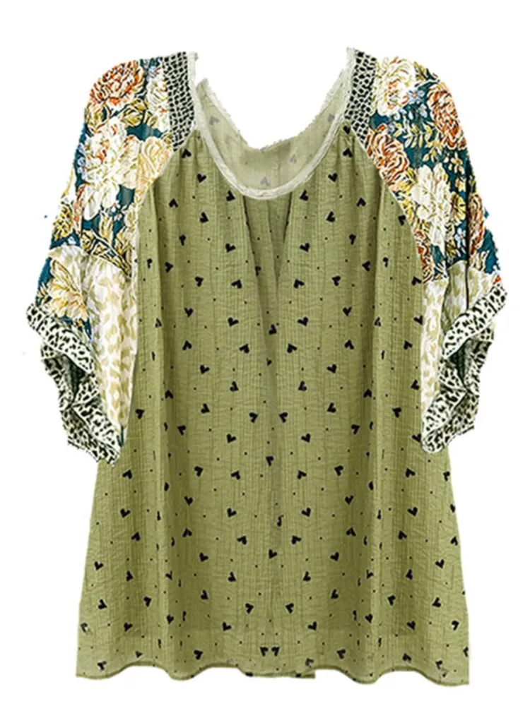 Женская повседневная лоскутная футболка с цветочным принтом и короткими рукавами, зеленый топ с v-образным вырезом, модная женская футболка, свободная шикарная летняя футболка, новинка 2023 года
Женская повседневная лоскутная футболка с цветочным принтом и короткими рукавами, зеленый топ с v-образным вырезом, модная женская футболка, свободная шикарная летняя футболка, новинка 2023 года