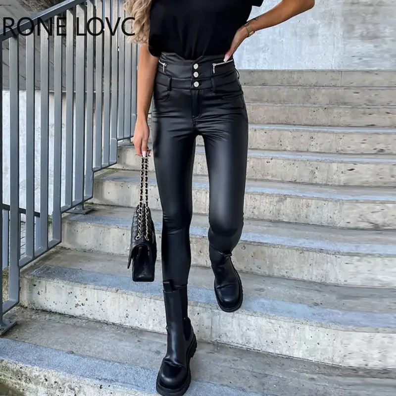 Women Casual Solid HIgh Waist PU Leather Zipper & Button Deco Skinny Pencil Pants
Women Casual Solid HIgh Waist PU Leather Zipper & Button Deco Skinny Pencil Pants