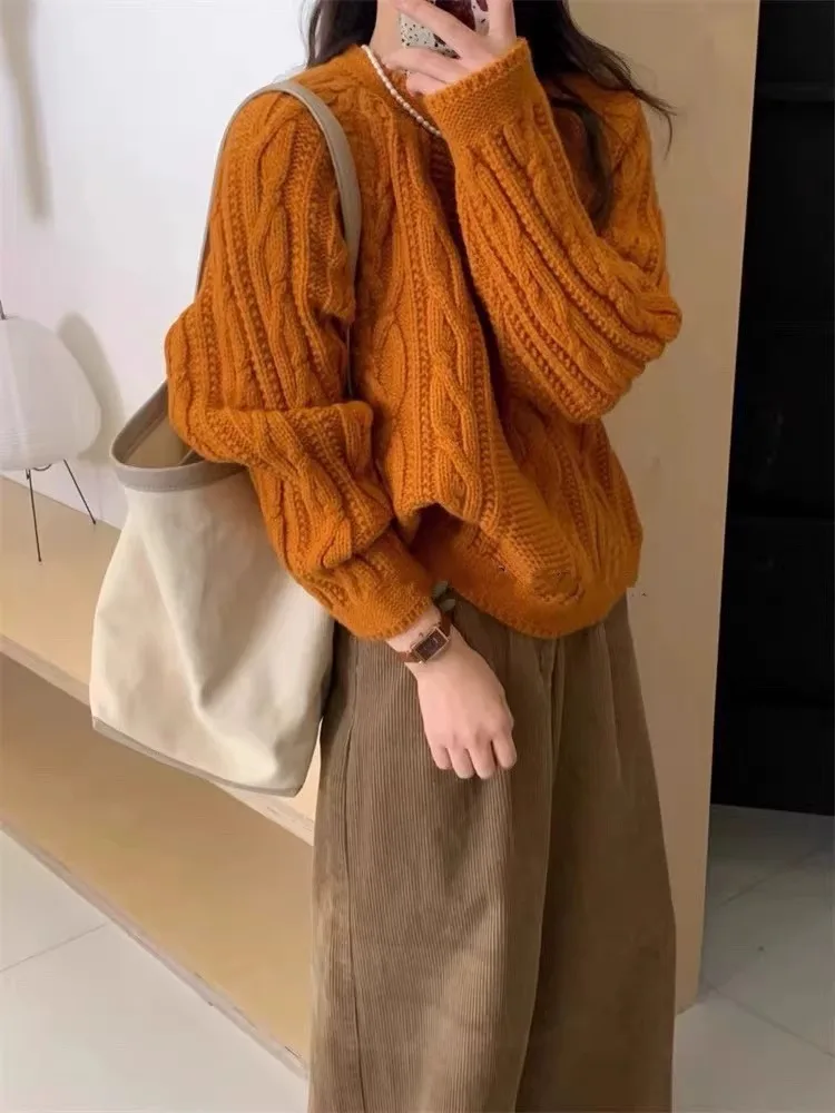 Korean Sle Women's Chunky Knit Orange Sweater Autumn Winter New Sle Twisted Top Thiened Anti-soiling Hollow out Design
Korean Sle Women's Chunky Knit Orange Sweater Autumn Winter New Sle Twisted Top Thiened Anti-soiling Hollow out Design