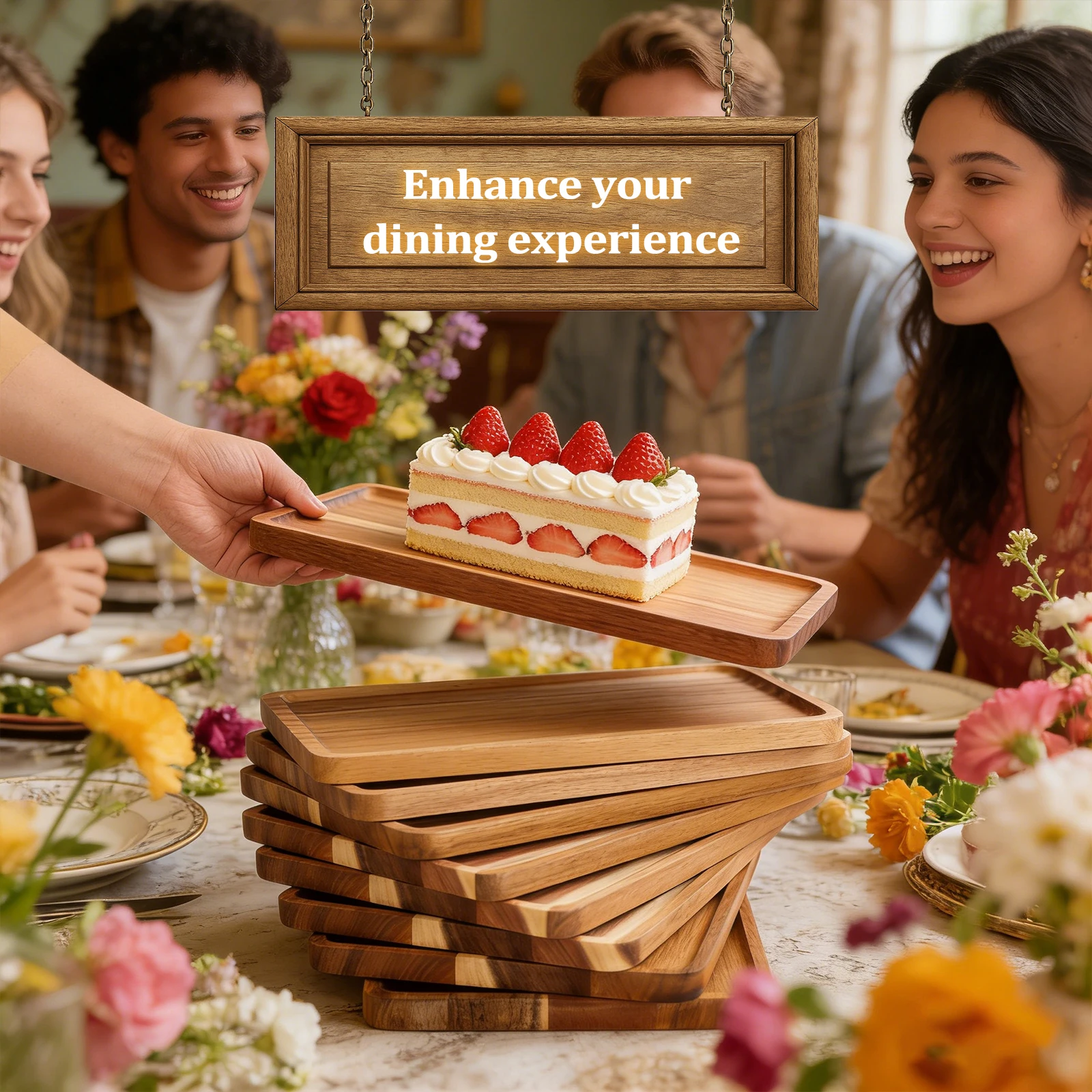 12pc Acacia Wood Plates Rectangular Wooden Serving Trays for Food Vegetable, Charcuterie Boards, Cheese Dessert Fruits Appetizer
12pc Acacia Wood Plates Rectangular Wooden Serving Trays for Food Vegetable, Charcuterie Boards, Cheese Dessert Fruits Appetizer