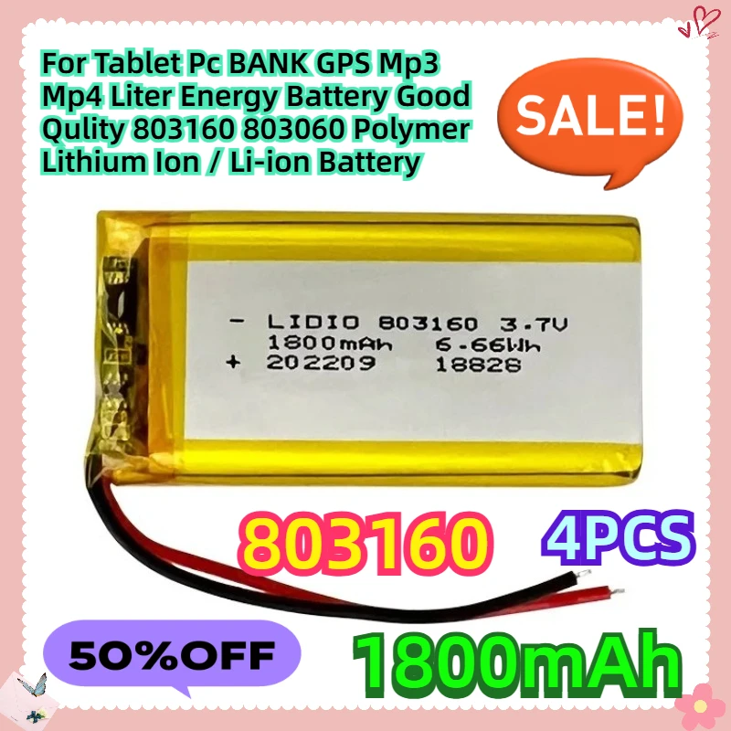 For Tablet Pc BANK GPS Mp3 Mp4 Liter Energy Battery Good Qulity 3.7V 1800mAH 803160 803060 Polymer Lithium Ion / Li-ion Battery
For Tablet Pc BANK GPS Mp3 Mp4 Liter Energy Battery Good Qulity 3.7V 1800mAH 803160 803060 Polymer Lithium Ion / Li-ion Battery