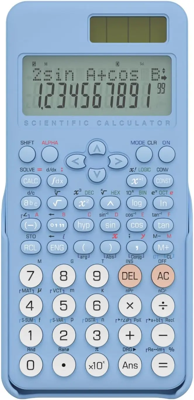 2-Line Scientific Calculator for Students, 401 Functions, Dust Cover, Solar & Battery, for High School & College