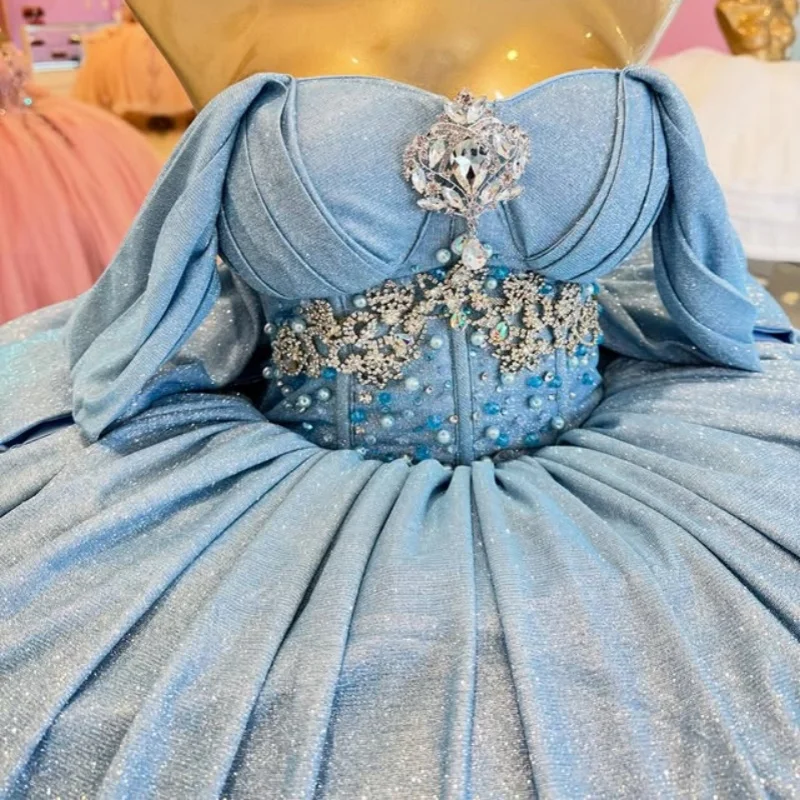 Платье для квинсеаньеры Haze Blue с открытыми плечами, кристаллами, пайетками, бисерной вышивкой, длинным шлейфом и бантом, vestidos de 15 Quinceanera Настраиваемый
Платье для квинсеаньеры Haze Blue с открытыми плечами, кристаллами, пайетками, бисерной вышивкой, длинным шлейфом и бантом, vestidos de 15 Quinceanera Настраиваемый