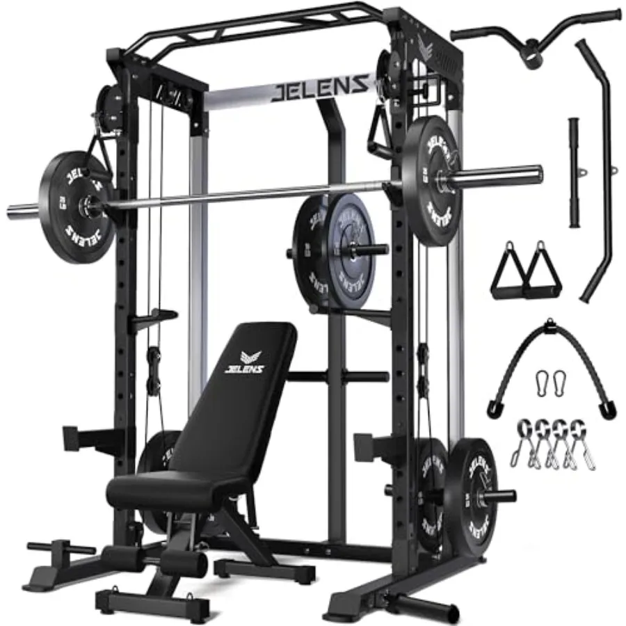 Home gym power cage with steel frame, black finish, 2000LBS capacity and independent dual pulley system for cable crossover and
Home gym power cage with steel frame, black finish, 2000LBS capacity and independent dual pulley system for cable crossover and
