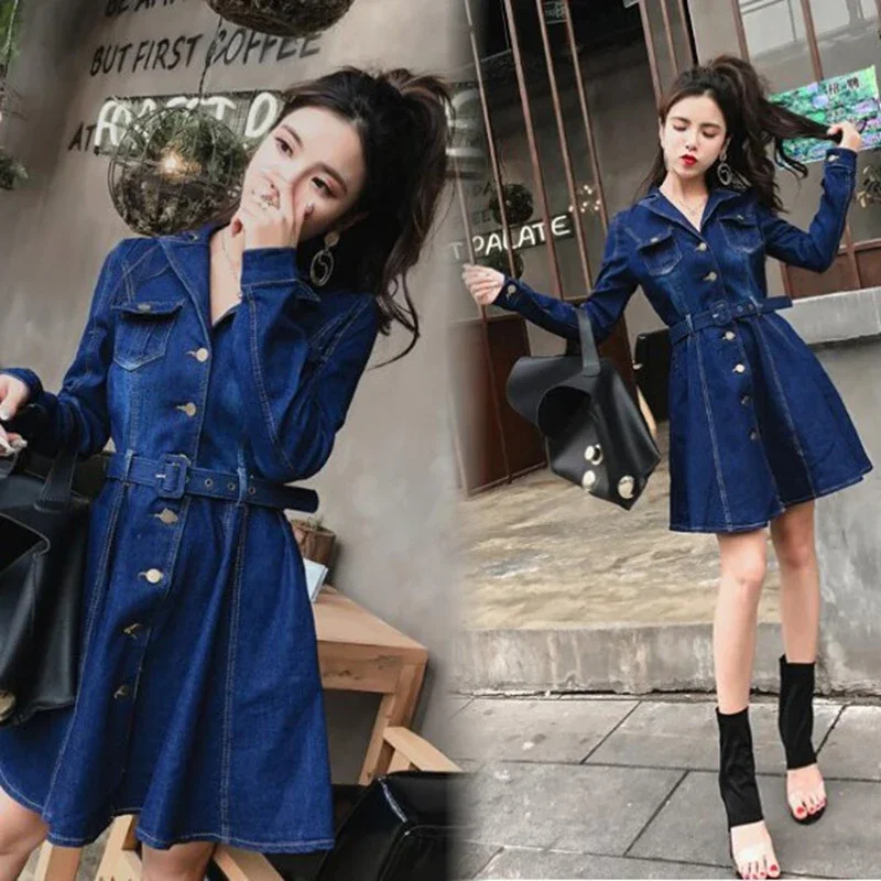 Autumn Winter Dresses For Women Vintage Single-breasted Turn-down Collar Denim Dress Lady Fashion Long Sleeve A Line Dress
Autumn Winter Dresses For Women Vintage Single-breasted Turn-down Collar Denim Dress Lady Fashion Long Sleeve A Line Dress