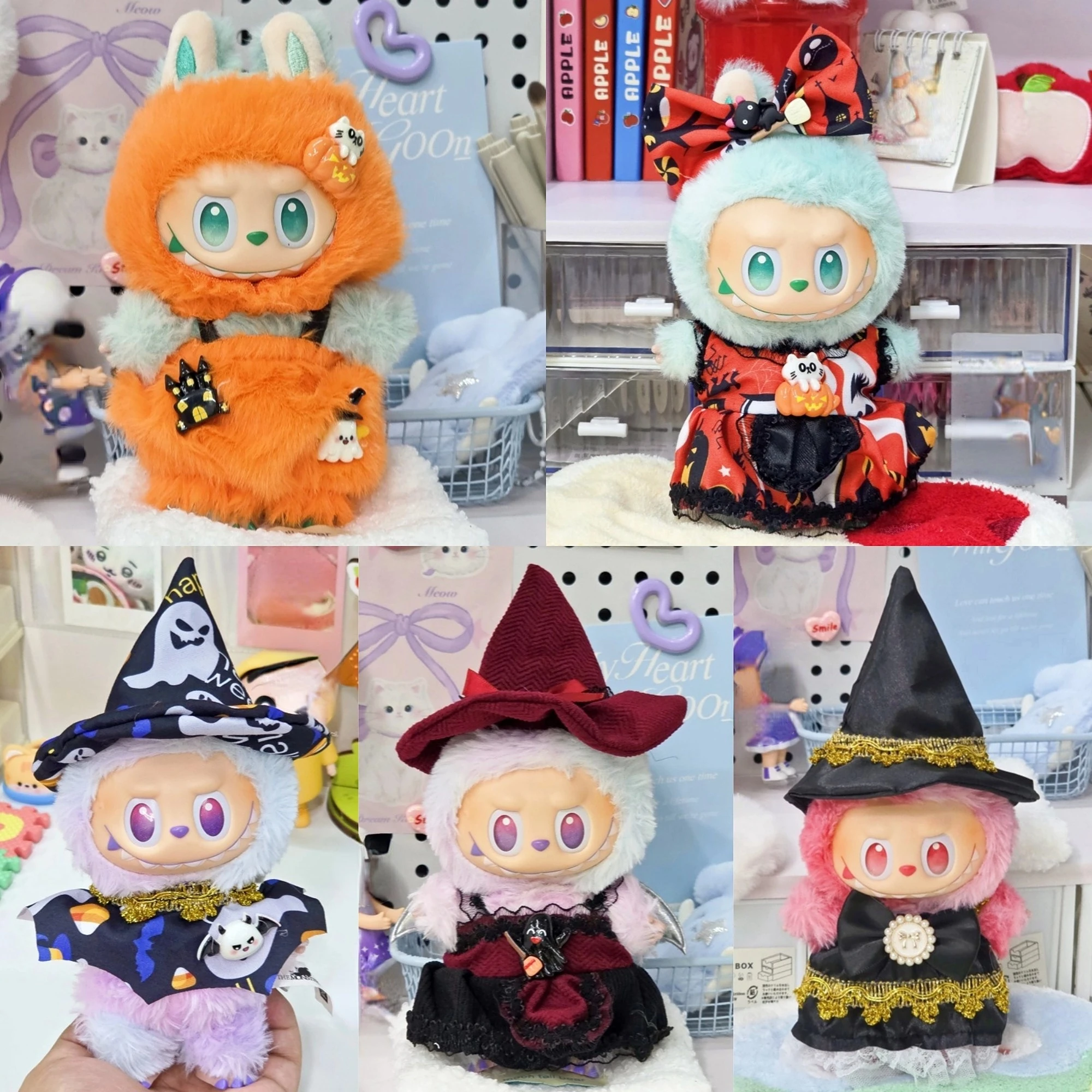 Halloween Theme Outfit Set for 1st 2nd 3rd Gen Labubu Keychain Vinyl Doll Wearable Costume with Pumpkin Bat Witch Ghost Elements
Halloween Theme Outfit Set for 1st 2nd 3rd Gen Labubu Keychain Vinyl Doll Wearable Costume with Pumpkin Bat Witch Ghost Elements