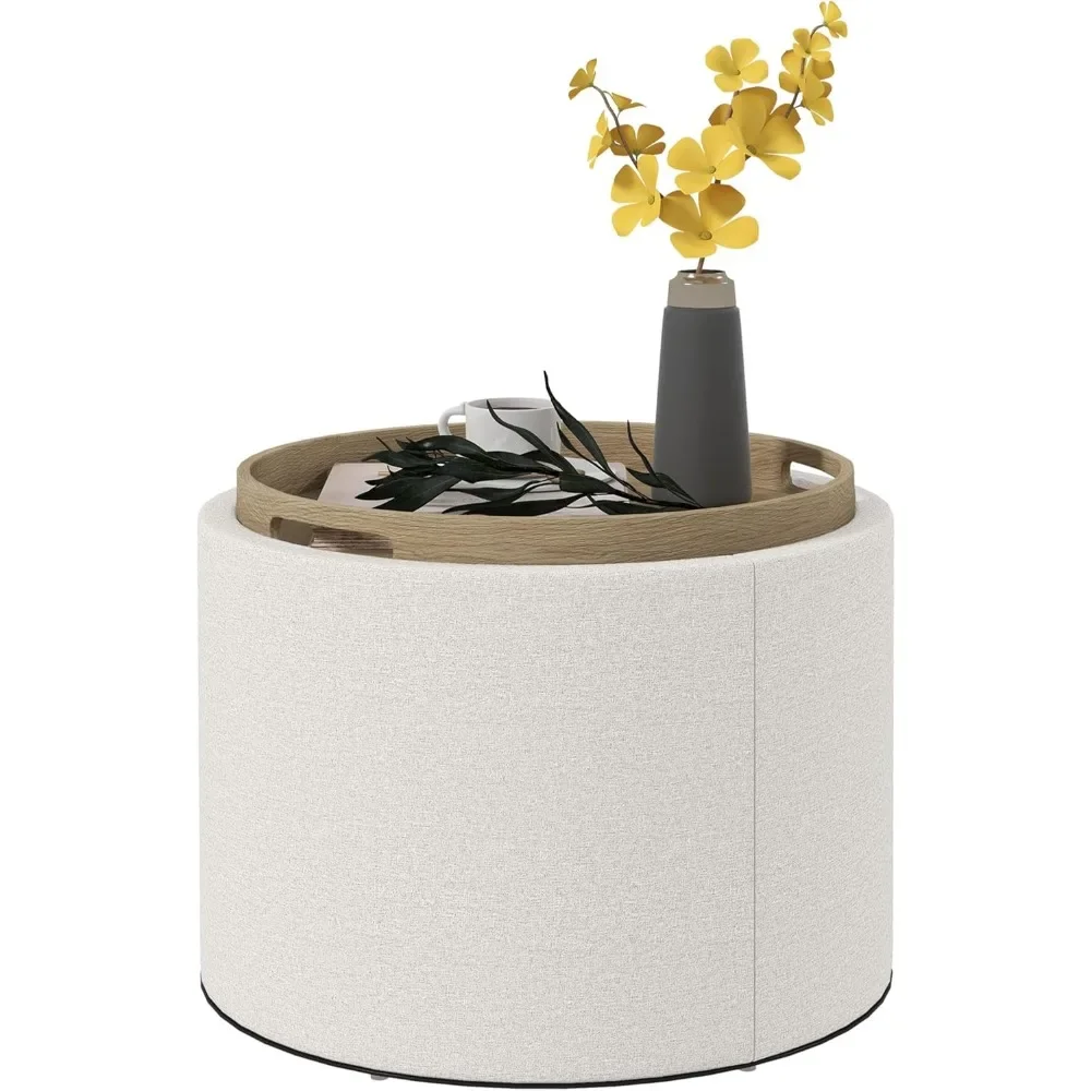 Round Storage Ottoman with Flip Top Tray, Upholstered Fabric Foot Stool, Small Coffee Table with Hidden Compartment
Round Storage Ottoman with Flip Top Tray, Upholstered Fabric Foot Stool, Small Coffee Table with Hidden Compartment