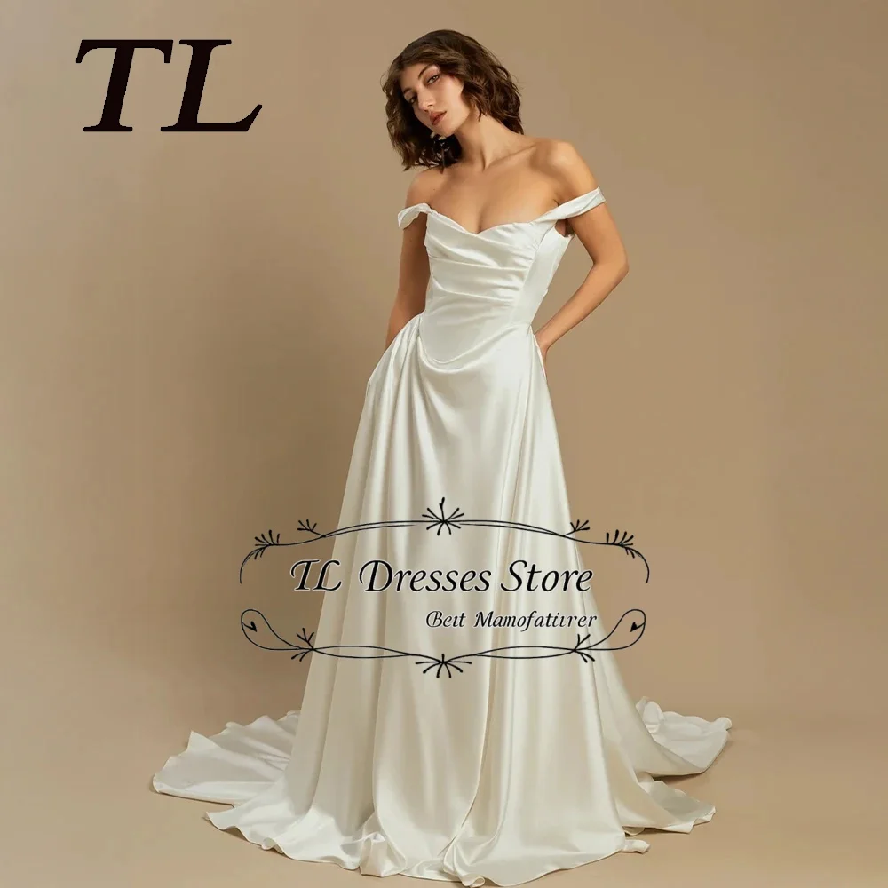 TL Off the Shoulder Satin A Line Wedding Dresses Sweep Train Custom Made Vestido De Noival Customized 2026
TL Off the Shoulder Satin A Line Wedding Dresses Sweep Train Custom Made Vestido De Noival Customized 2026