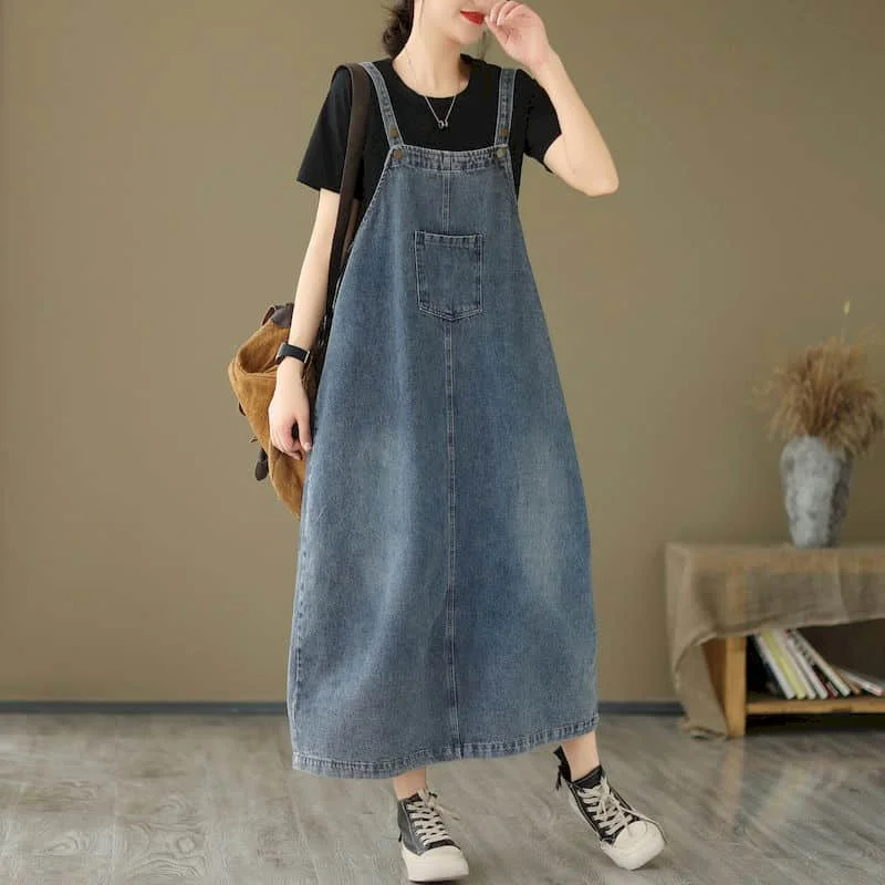 Джинсовое платье на бретелях для женщин, повседневное свободное летнее уличное платье без рукавов, трендовые винтажные платья в корейском стиле, большие размеры до икры
Джинсовое платье на бретелях для женщин, повседневное свободное летнее уличное платье без рукавов, трендовые винтажные платья в корейском стиле, большие размеры до икры
