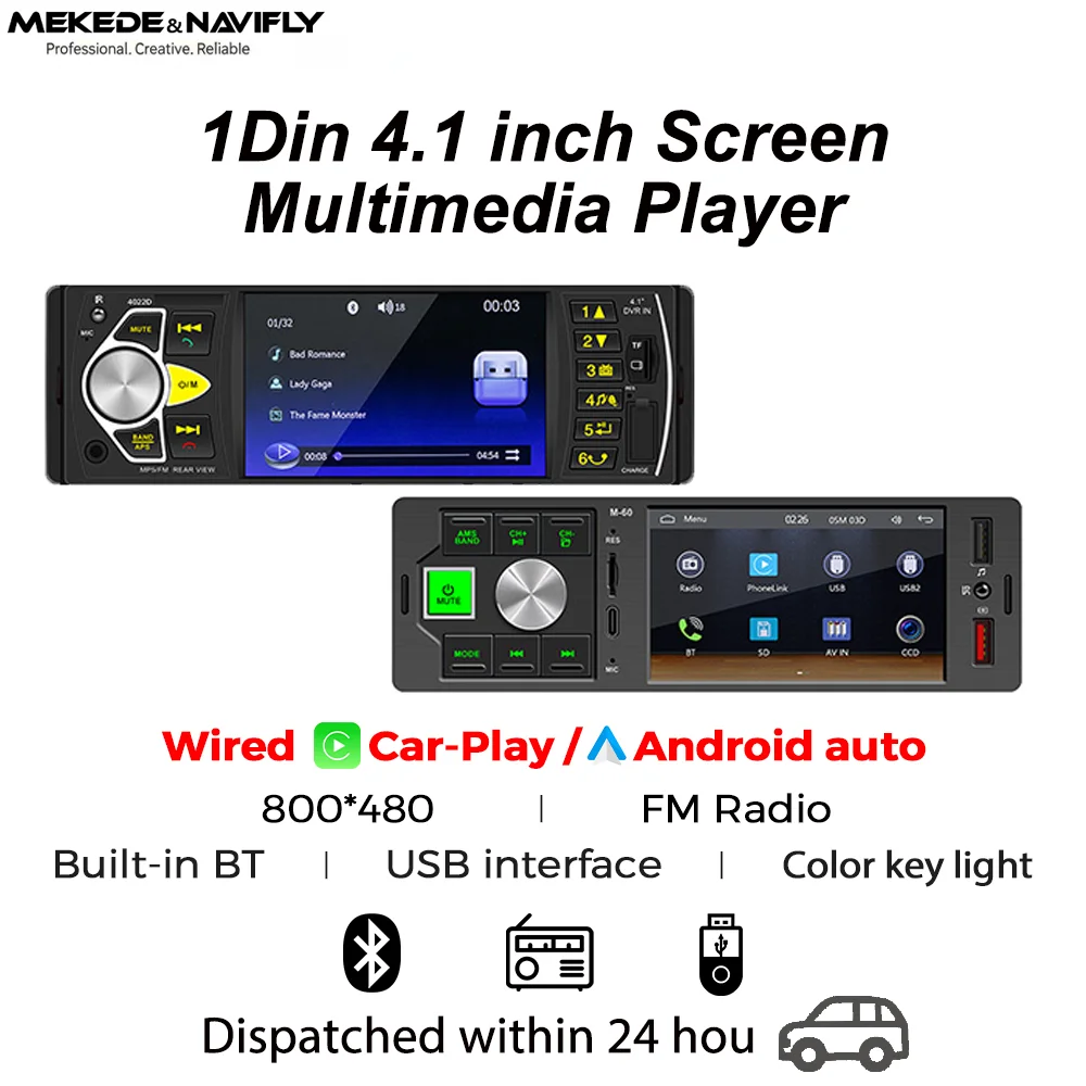 4.1 Inch 1 Din Wireless CarPlay Android Auto Car Radio Multimedia Video MP5 Player With BT FM Stereo USB Type-C Plug Autoradio
4.1 Inch 1 Din Wireless CarPlay Android Auto Car Radio Multimedia Video MP5 Player With BT FM Stereo USB Type-C Plug Autoradio